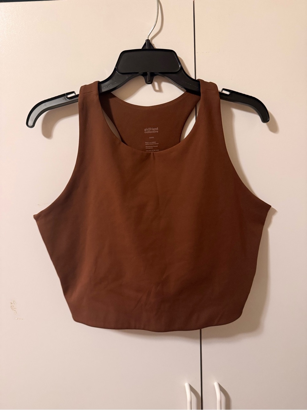 girlfriend collective brown high neck crop tank